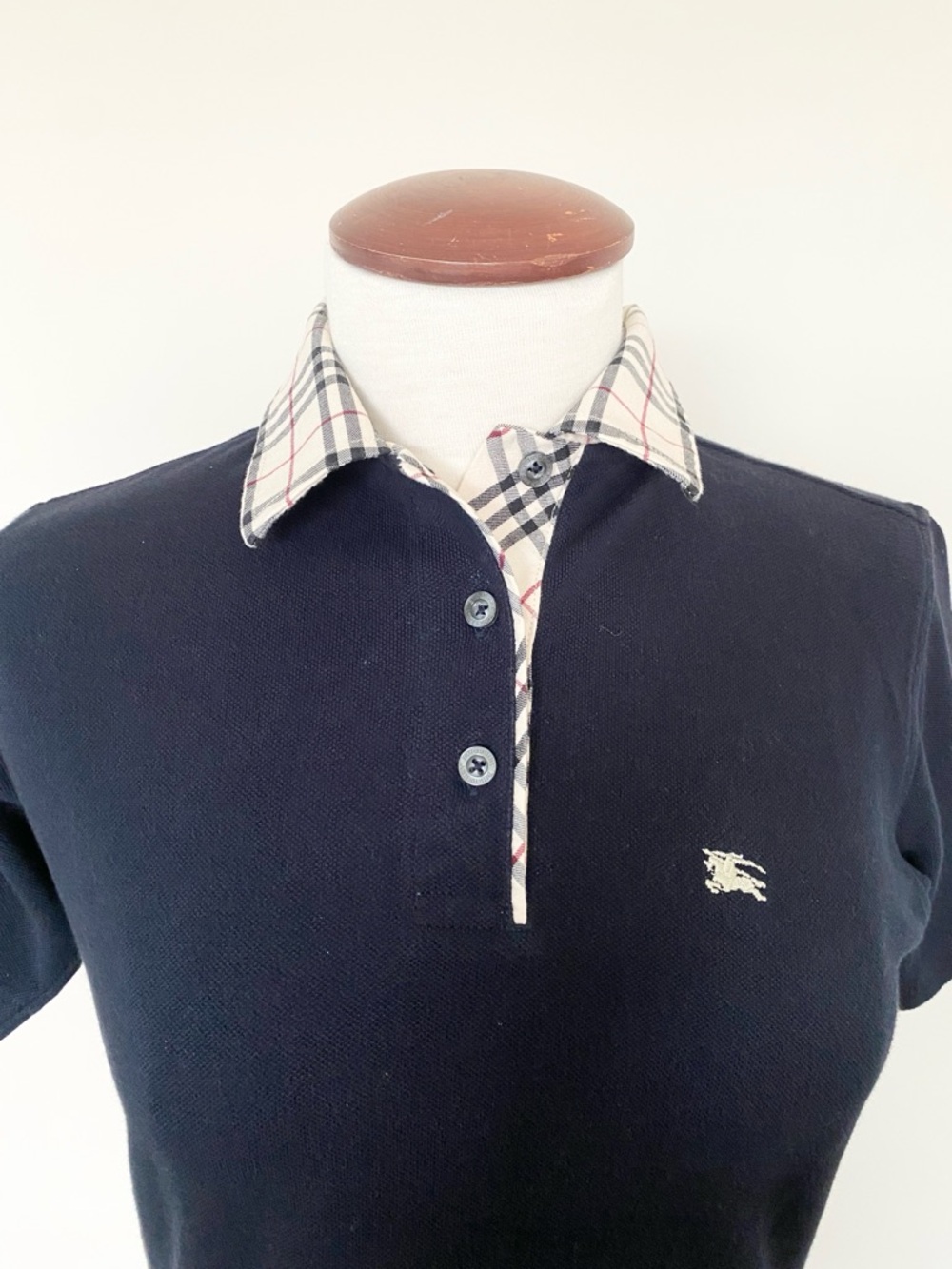 Vintage Burberry London Women's Polo Nova Check Size M Navy 100% Cotton